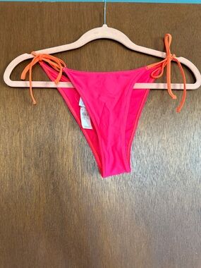 aerie Hot Pink Bikini Bottom with Orange Tie Sides